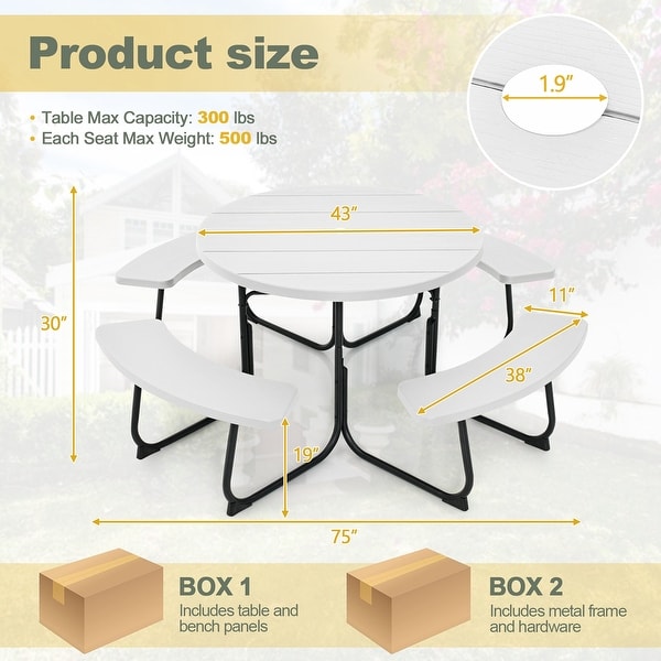 Costway Outdoor 8person Round Picnic Table Bench Set with 4 Benches and