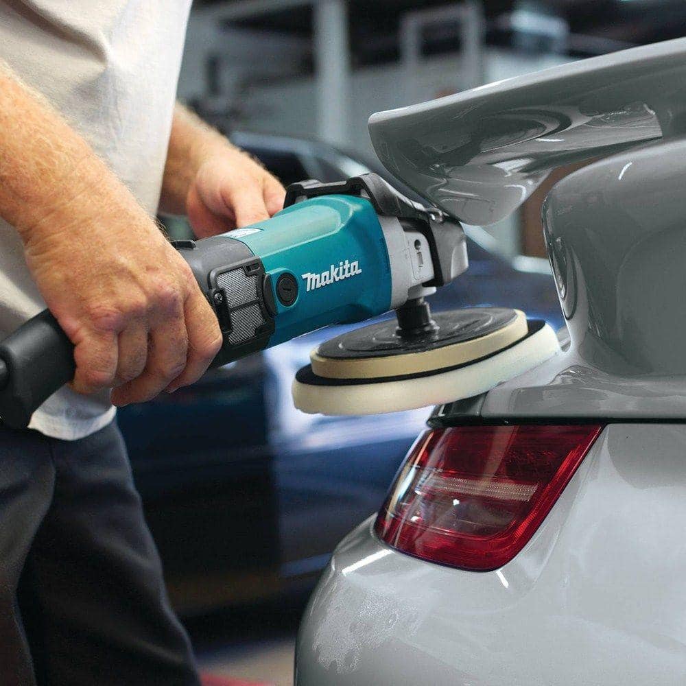 Makita 10 Amp 7 in. Corded 3,000 RPM Variable Speed Polisher with Side Handle, Wool Bonnet and 21 in. Contractor Bag 9237CX3