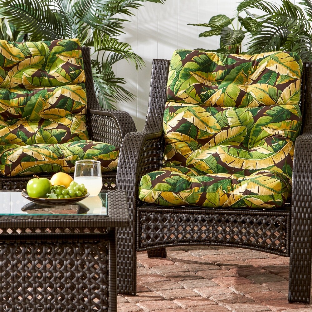 Diggs 3 section 22 inch x 44 inch Outdoor Palm Leaves High Back Chair Cushion (Set of 2) by Havenside Home   44l x 22w