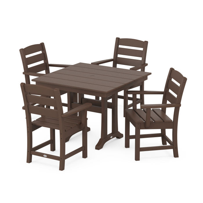 Polywood Lakeside 5-Piece Farmhouse Trestle Arm Chair Dining Set PWS638-1