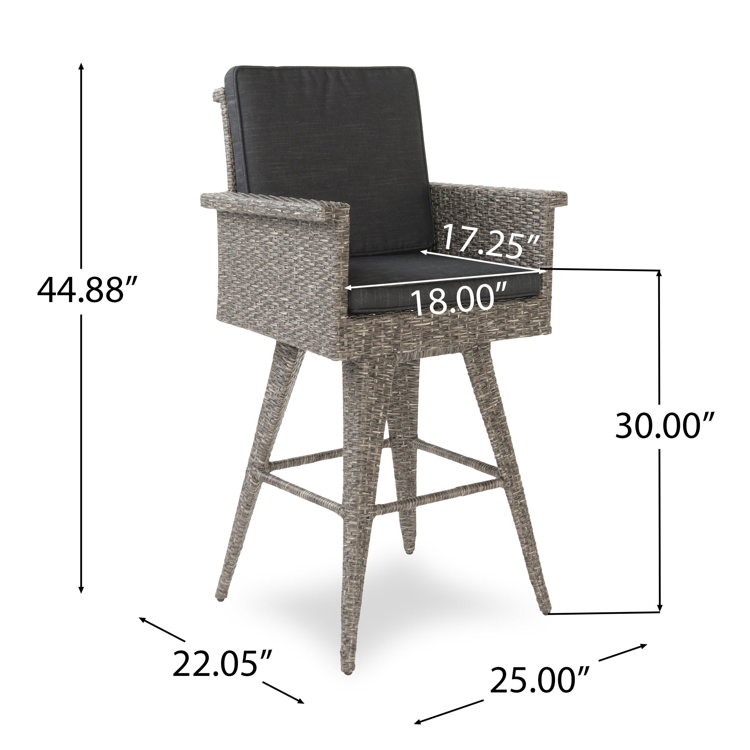 Budva 30-Inch Outdoor Gray Wicker Barstool (set of 2)