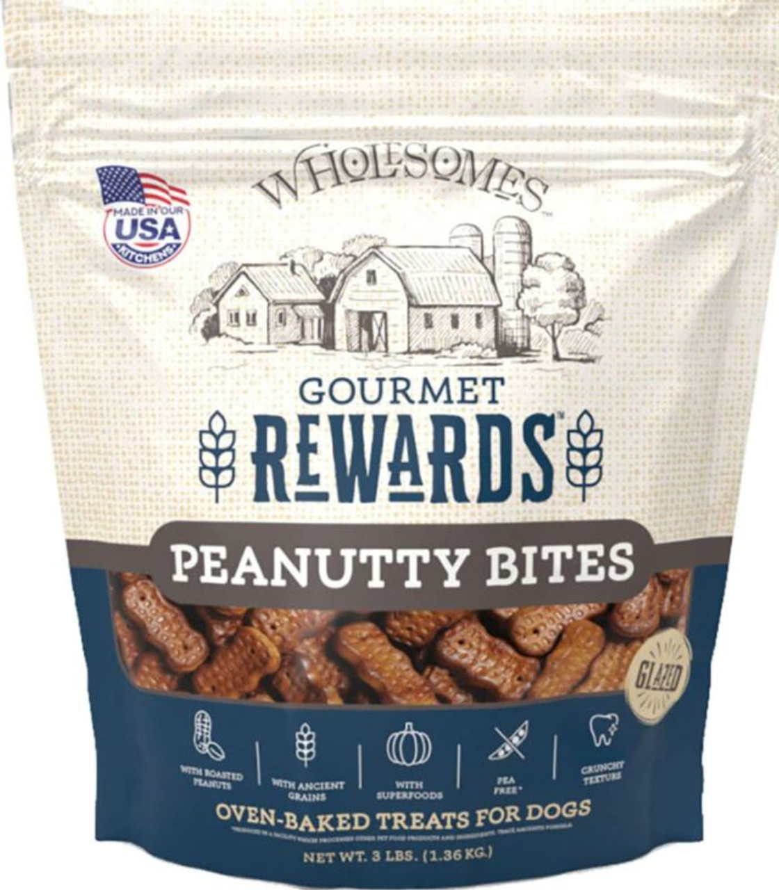 SportMix Wholesomes Gourmet Rewards Peanutty Bites Dog Biscuits， 3Lb. Bag