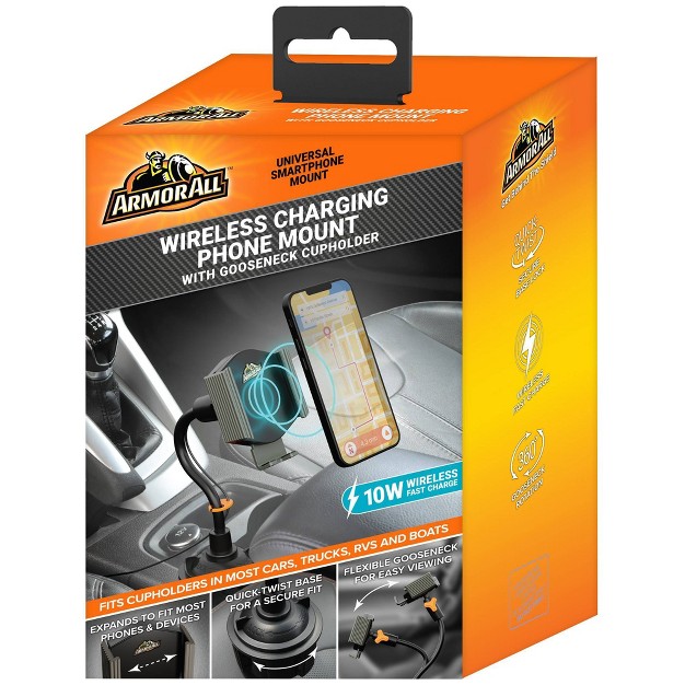 Armor All Wireless Charging Phone Mount With Gooseneck Cup Holder