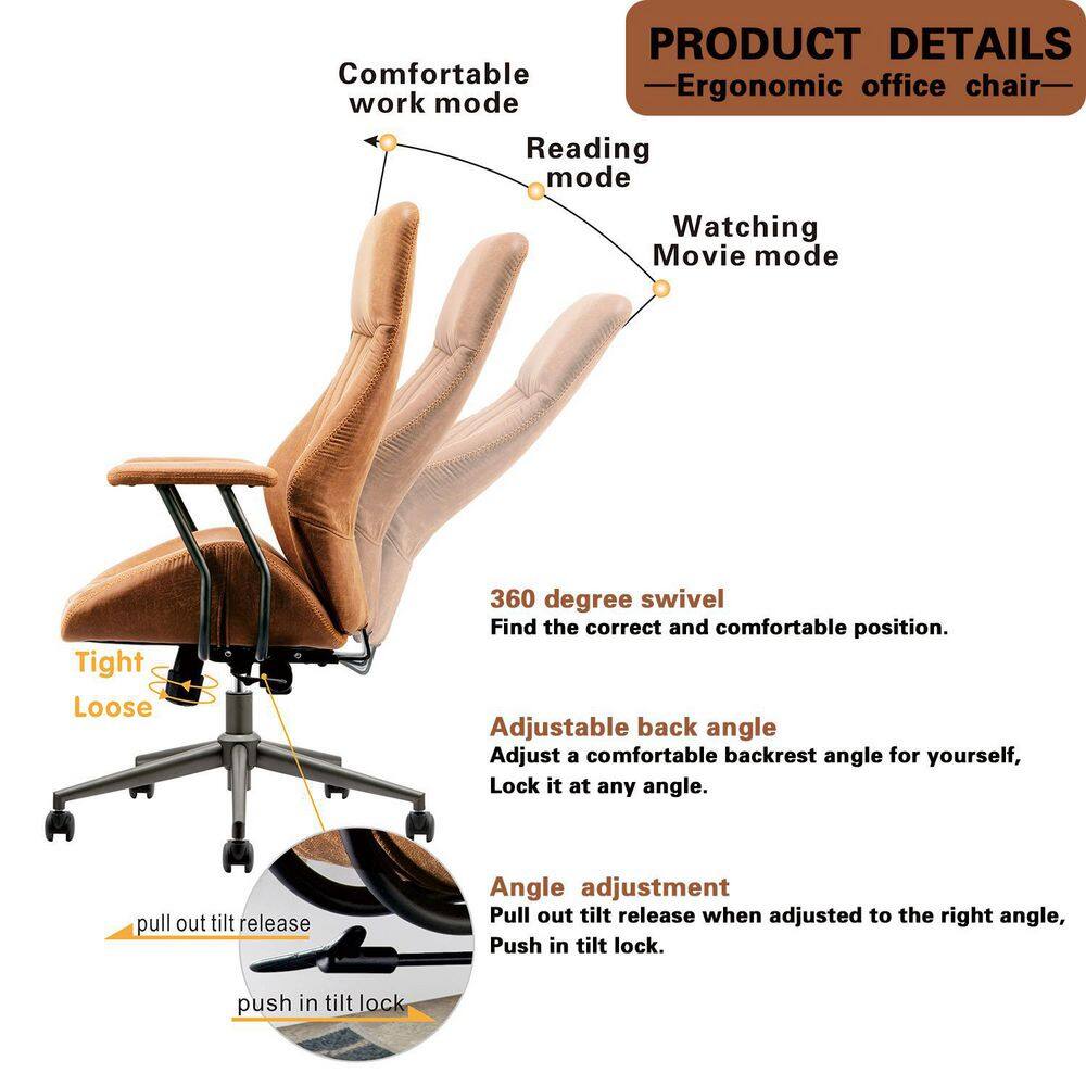 Allwex OL Brown Suede Fabric Ergonomic Swivel Office Chair Task Chair with Recliner High Back Lumbar Support KL600