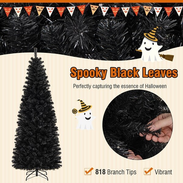 Costway 7ft Prelit PVC Christmas Halloween Pencil Tree Black with 350