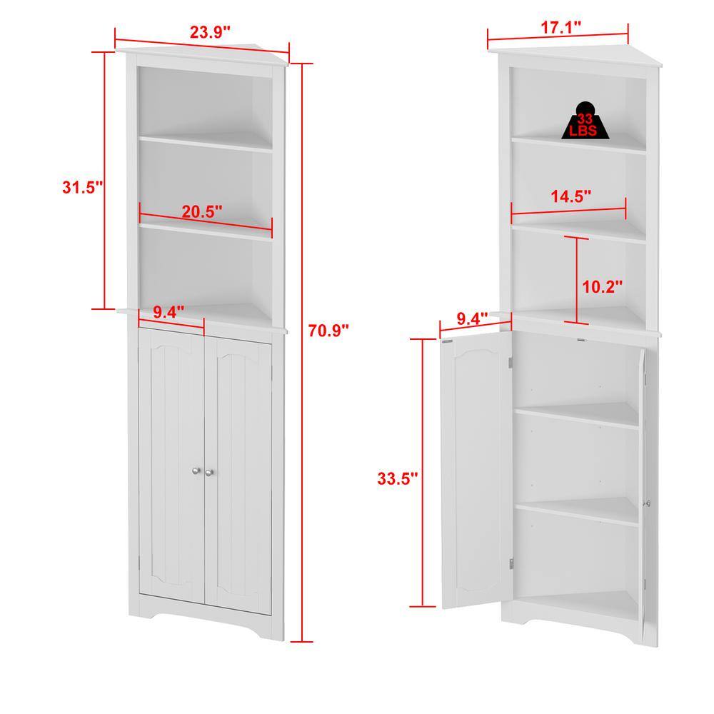 FUFUGAGA White Wooden MDF 17.1 in. Width Corner Sideboard with 3-Open Shelves 2 Doors  3 Adjustable Shelves Inside LBB-WFKF150165-01