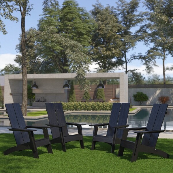 Set of 4 Modern Dual Slat Back Indoor/Outdoor Adirondack Style Chairs