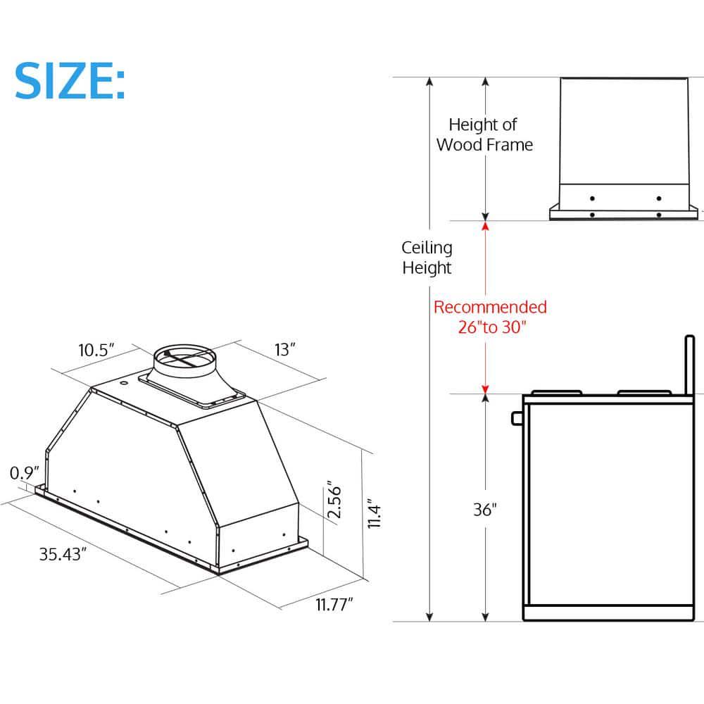 HisoHu 3543 in 900 CFM Ducted Insert Range Hood in Stainless Steel with LED Lights