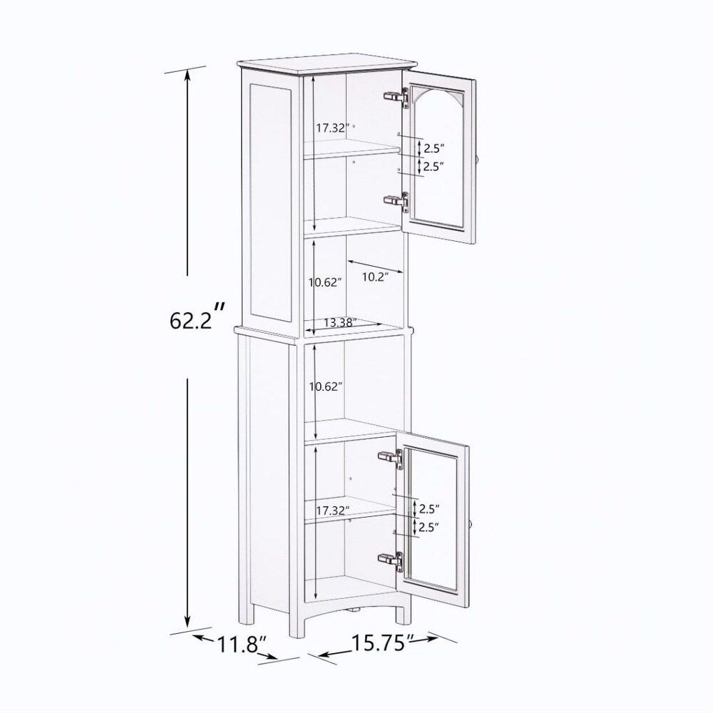 White Narrow Tall Cabinet 6 Tier 2 Door Floor Standing Living Bathroom