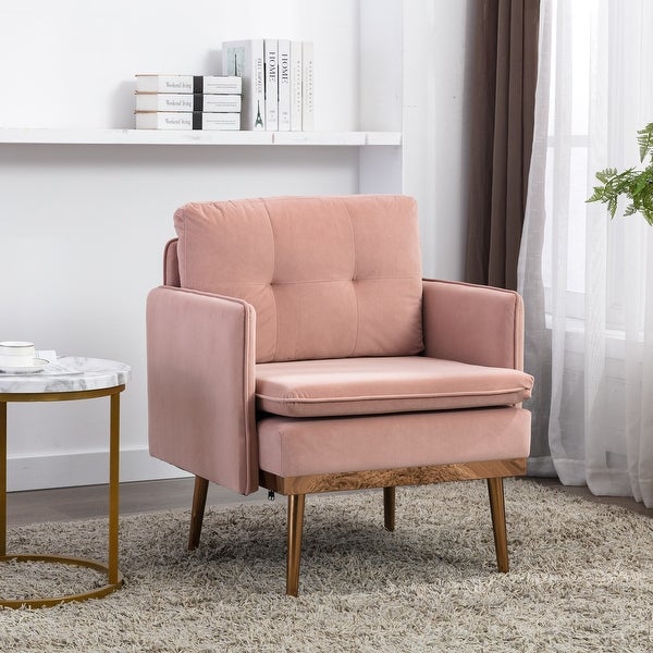 Velvet Upholstered Tufted Accent Chair With Rose Golden feet