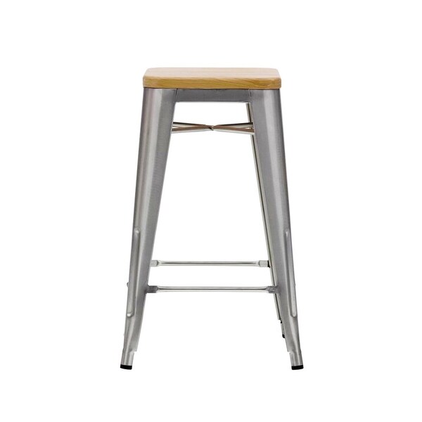 Metal Stool With Natural Wood Seat 26