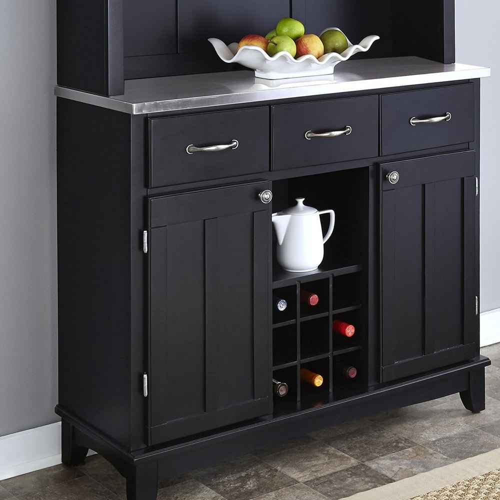 Buffet of Buffets Black Server with Hutch   Stainless Steel Top