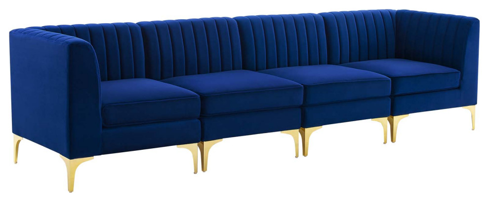 Triumph Channel Tufted Performance Velvet 4 Seater Sofa   Midcentury   Sofas   by Homesquare  Houzz