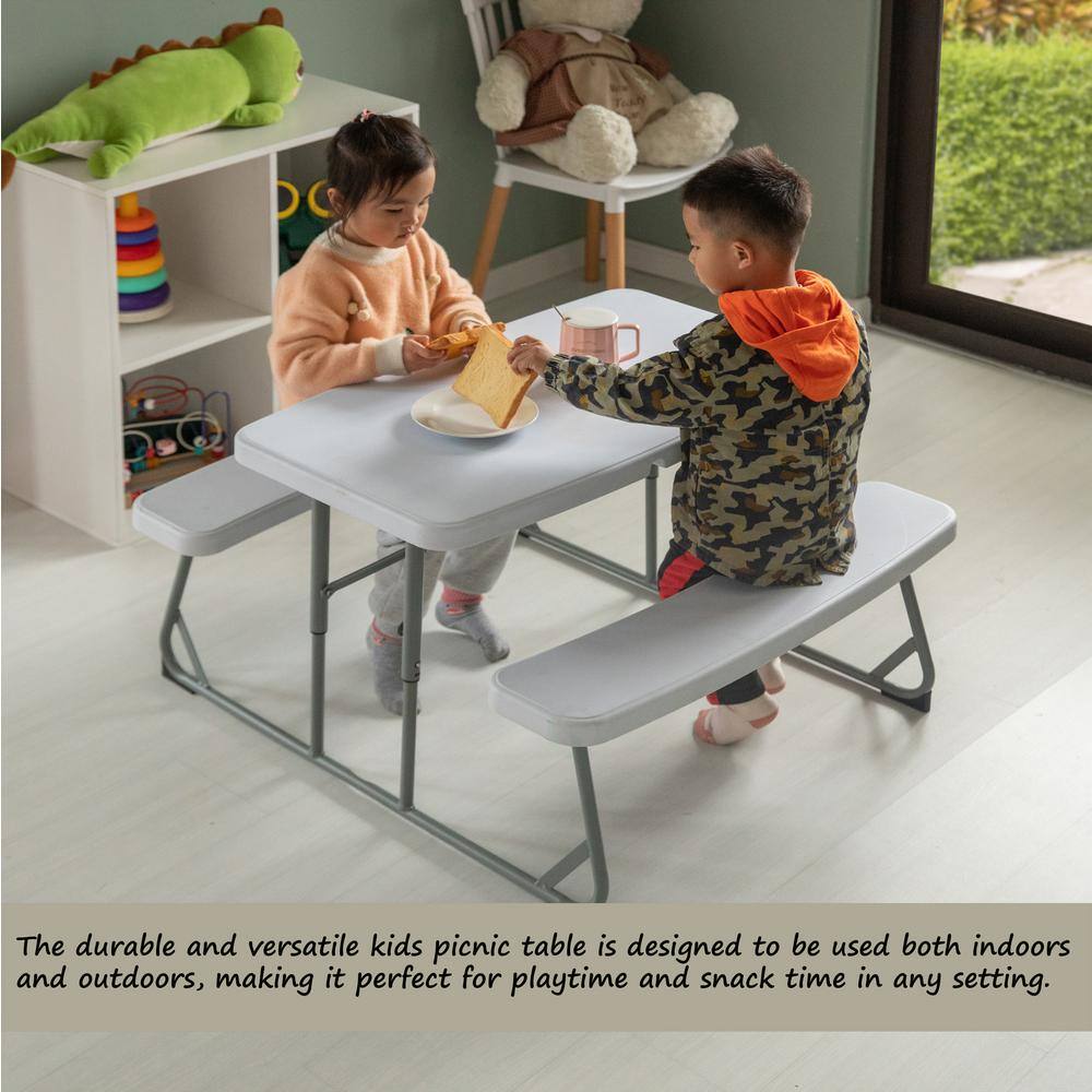 Gardenised Foldable White Kids' Picnic Table Bench Outdoor Portable Children's Backyard Table Patio Table QI004602WT