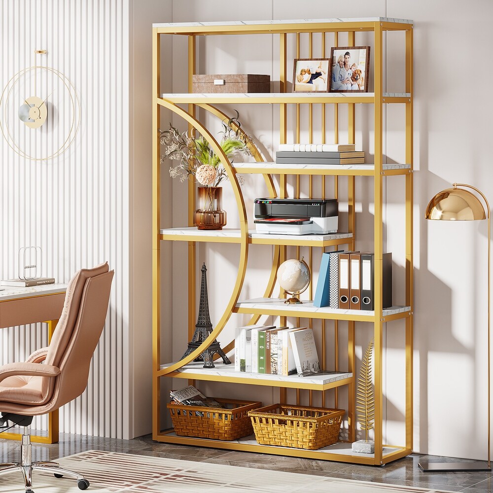 71 inch Tall Etagere Bookcase Bookshelf with Half moon Design for Home Office