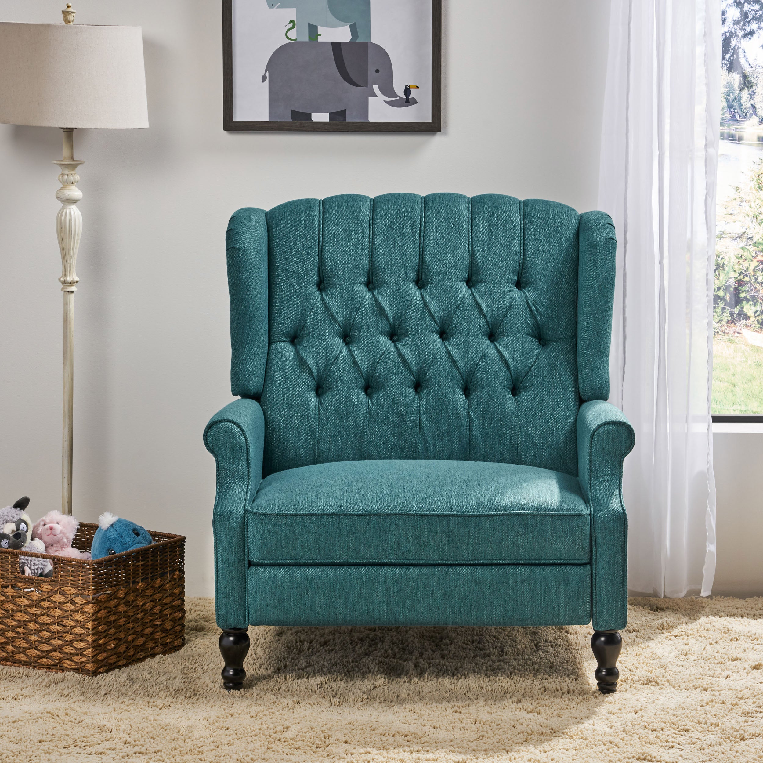 Salome Oversized Tufted Wingback Fabric Push Back Recliner