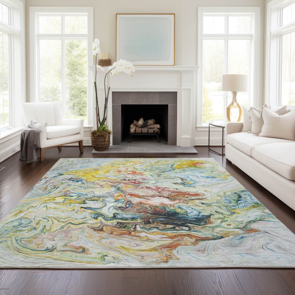 Machine Washable Indoor/ Outdoor Chantille Abstract Contempoary Rug