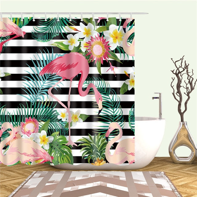 Nordic Pictures Polyester Waterproof Shower Curtains High Quality Animals Flamingo Shower Curtain In The Bathroom