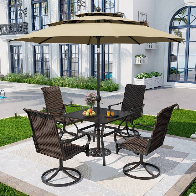 5pc Patio Dining Set Wh 360 Swivel Chairs amp Square Plastic Tabletop Captiva Designs