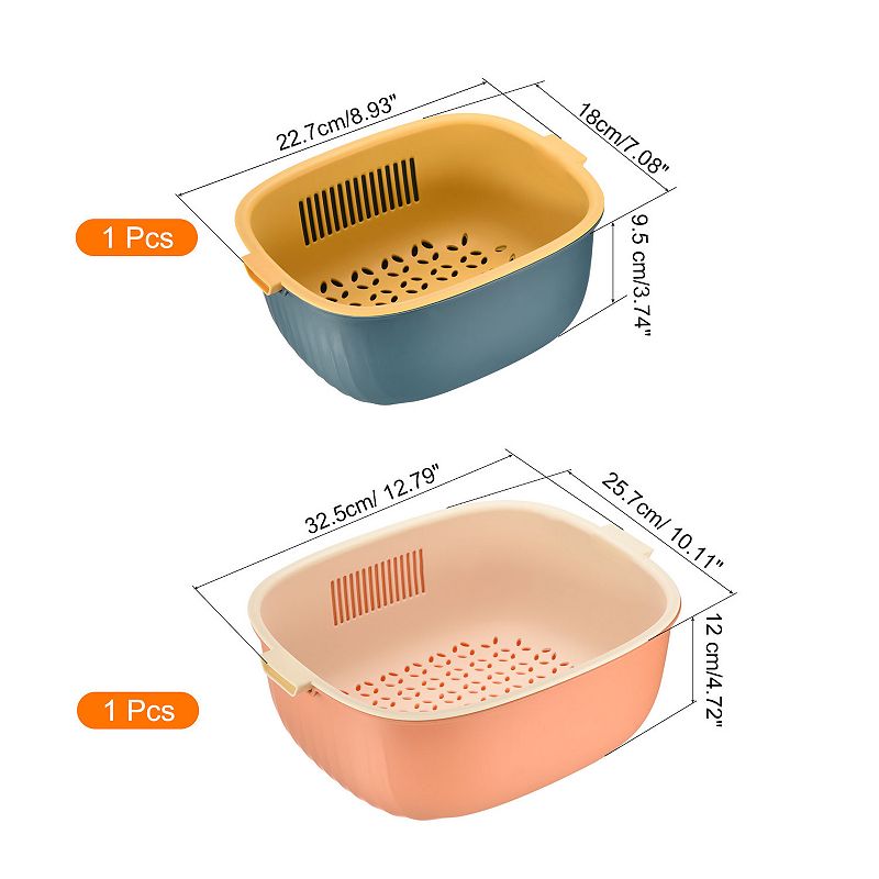 Plastic Double Layered Food Strainer Vegetable Washing Basket 2PCS