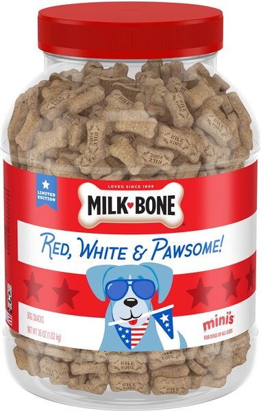 Milk-Bone Red， White and Pawsome! Americana Mini Dog Biscuits， 36-oz canister