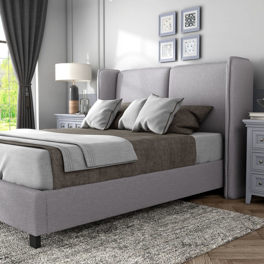 Janna Modern Boucle Fabric Queen size Platform Bed with Wingback Headboard by Furniture of America