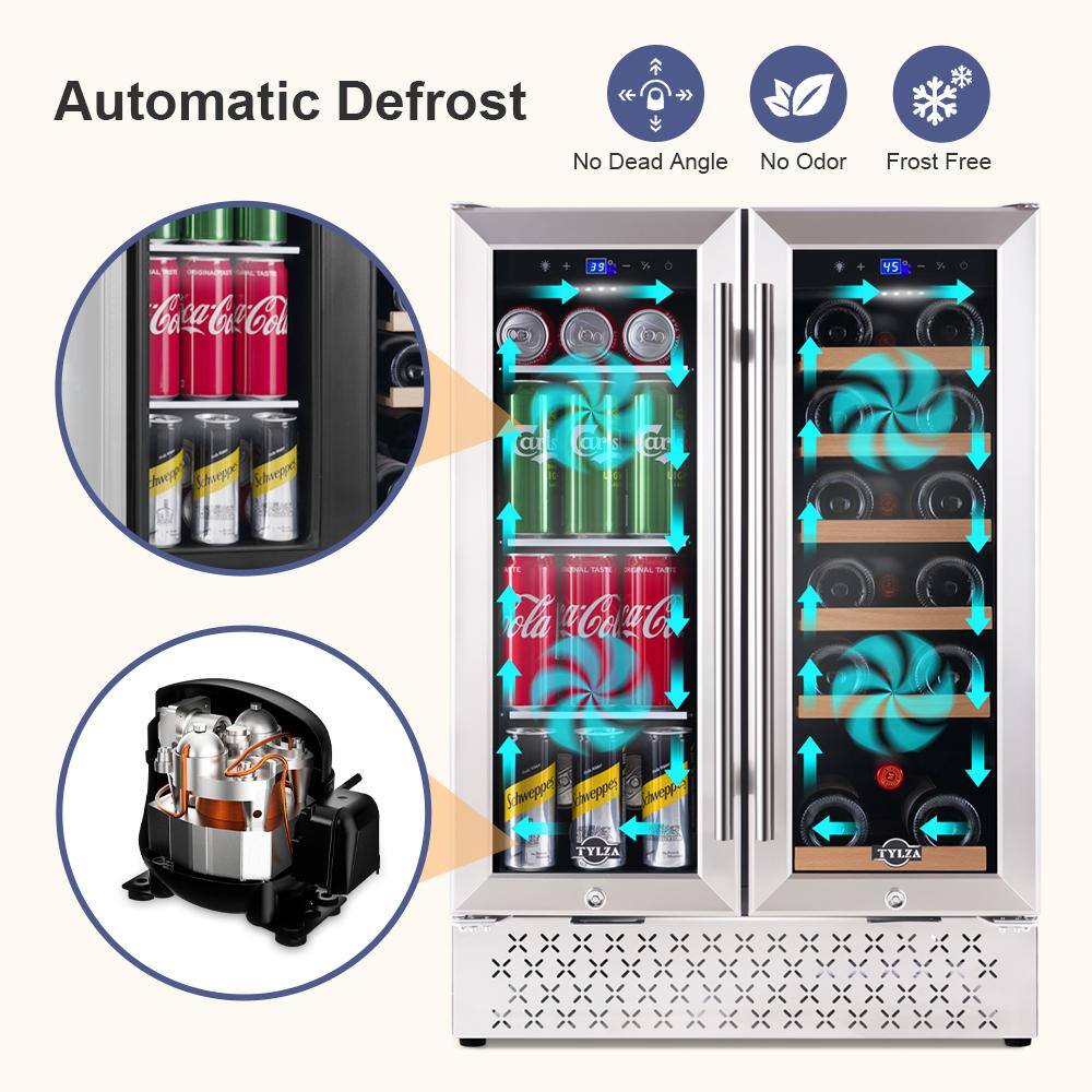 Tylza Dual Zone 24 in. 18-Bottle Wine and 57-Can Built-In and Freestanding Beverage Cooler in Stainless Steel with Safety Lock TYBC120-TYBC120