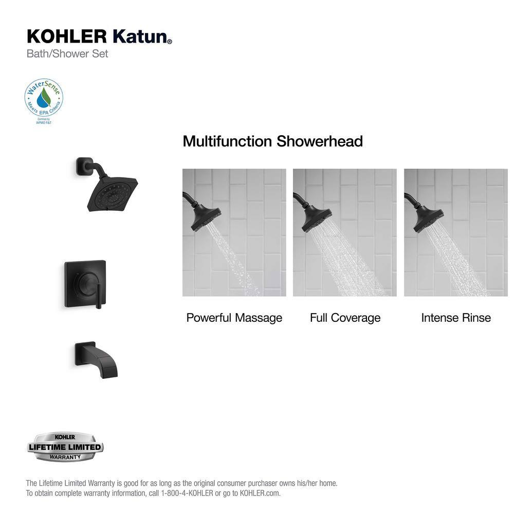 KOHLER Katun Single-Handle 3-Spray Tub and Shower Faucet in Matte Black (Valve Included) K-R78040-4E-BL