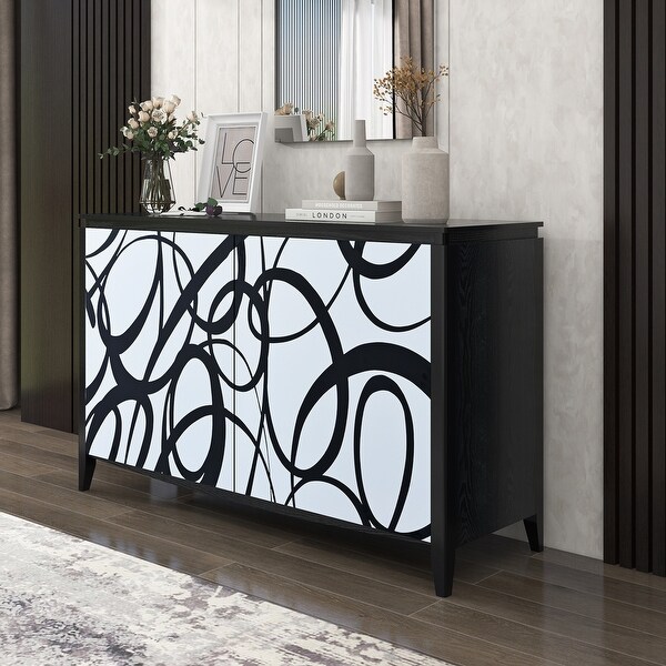 Sideboard with 2 Decorative Doors and Superb Spray Painting， Entryway Table with 2 Drawers and 4 shelves for Living room， Entryway