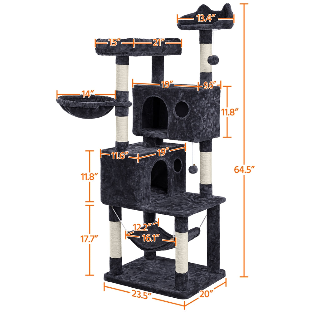 Yaheetech 64'' Multi-level Cat Tree Cat Tower， Black