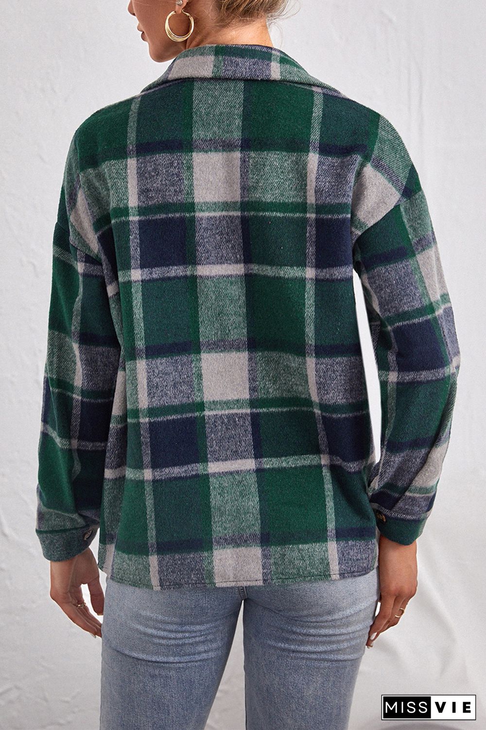 Plaid Turn-down Collar Single-breasted Tweed Shacket Jacket Wholesale