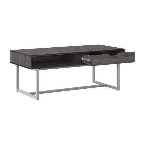 Auston Single Drawer Coffee Table with Silver Metal Legs