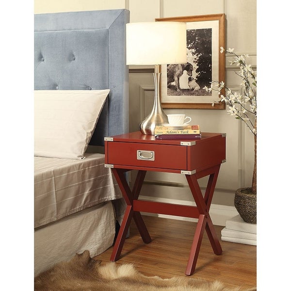 Modern Style Babs End Table with 1 Drawer， Wooden Top w/Metal Corners