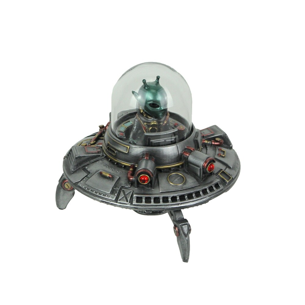 Luminescence Visitor Ufo Flying Saucer Pewter Finish Resin Statue   5 X 5.5 X 5.5 inches