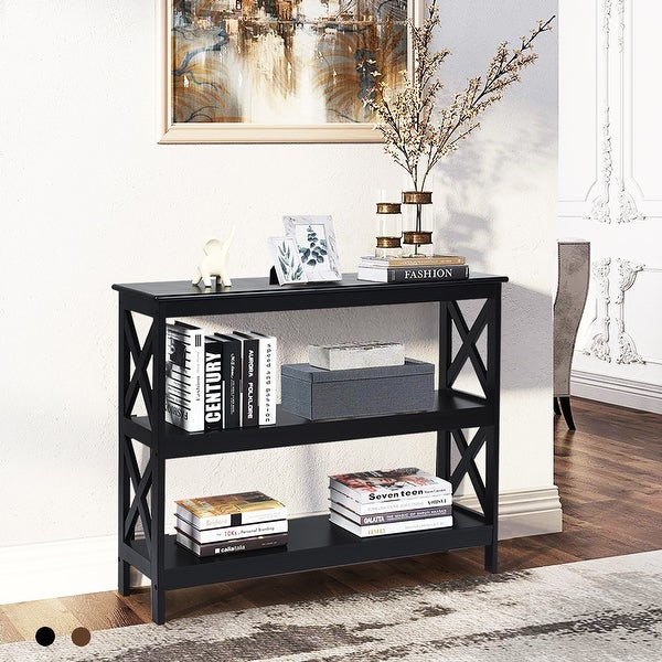 Costway 3-Tier Console Table x-Design Bookshelf Sofa Side Accent Table - 39.5'' x 12'' x 31.5''