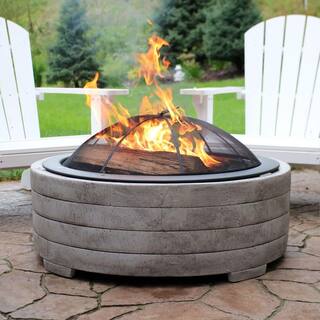 Sunnydaze Decor 32.5 in. W x 21.25 in. H Large Round Faux Fiberglass Wood Burning Fire Pit Bowl with Spark Screen RCM-LG840