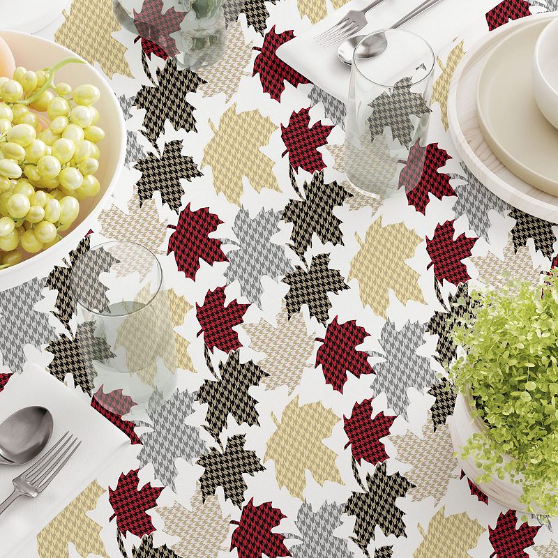 Rectangular Tablecloth， 100% Cotton， 52x104， Houndstooth Maple Leaves