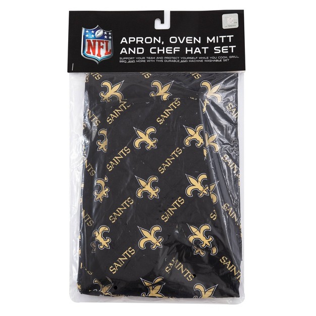 Nfl New Orleans Saints Apron Mitt Hat Grill Tool Set 3pc