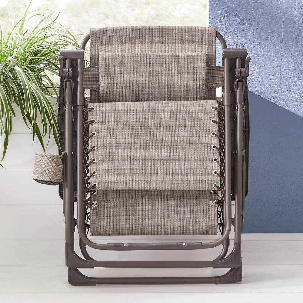 StyleWell Mix and Match Folding Zero Gravity Steel Outdoor Patio Sling Chaise Lounge Chair in Riverbed Taupe CHARLES-20RB