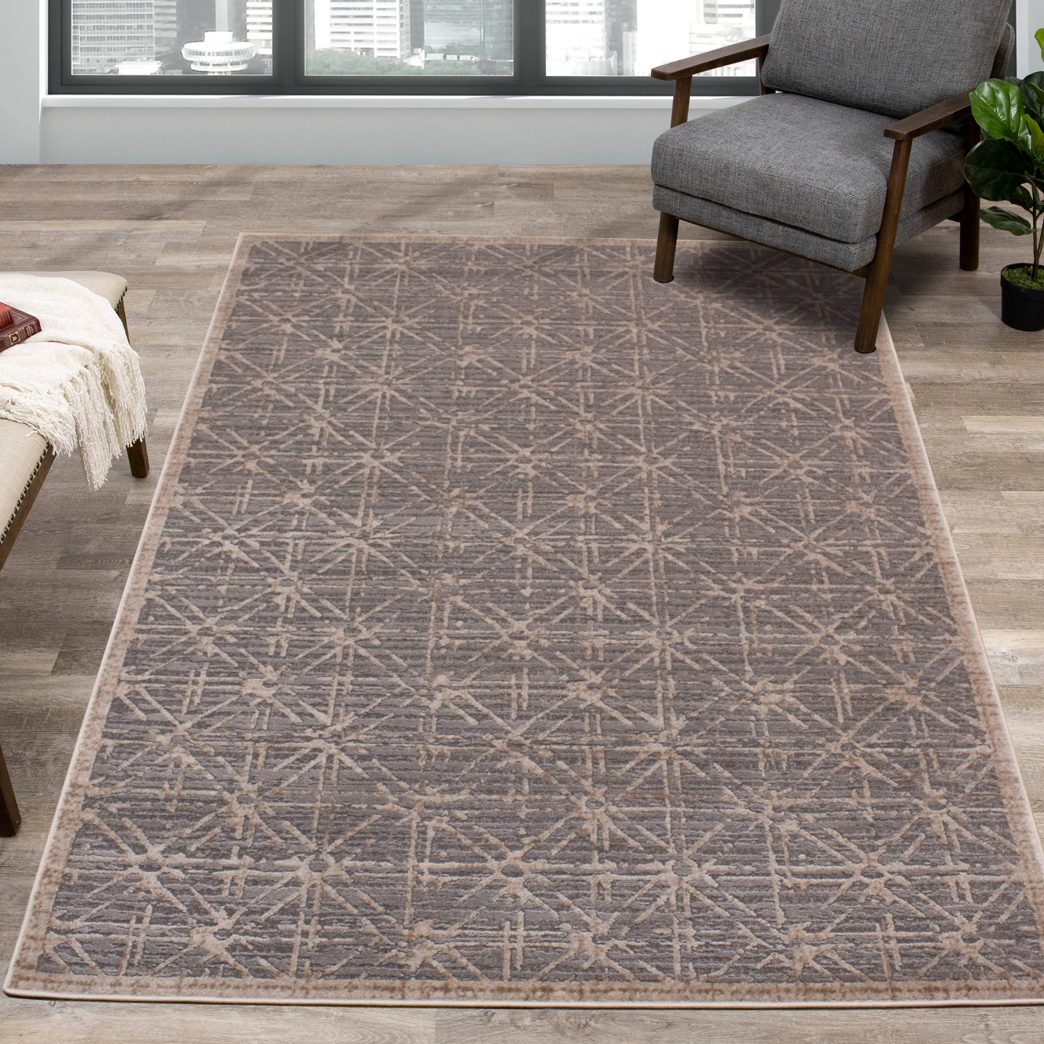 Chorus 5 x 8 Art Deco Gray Beige Area Rug