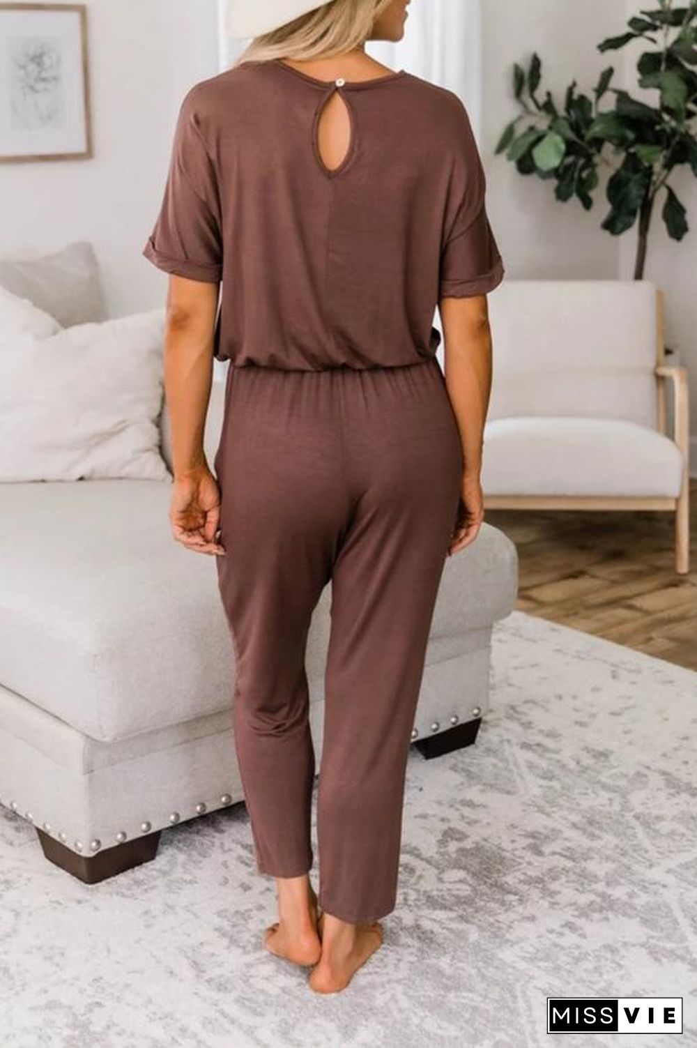 Short Sleeve Round Neck Casual Jumpsuit P14775