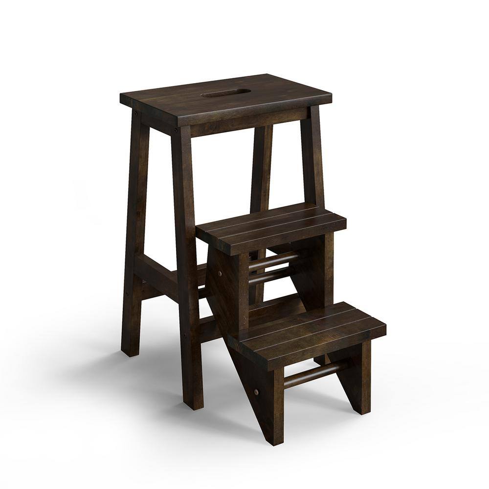 WELLFOR 3-Step Rubber Wood Step Stool 200 lbs. with Convenient Handle in Coffee JV-HGY-10097BN