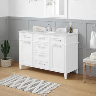 Home Decorators Collection Caville 48 in. W x 22 in. D x 34.50 in. H Bath Vanity in White with Carrara Marble Top Caville 48W