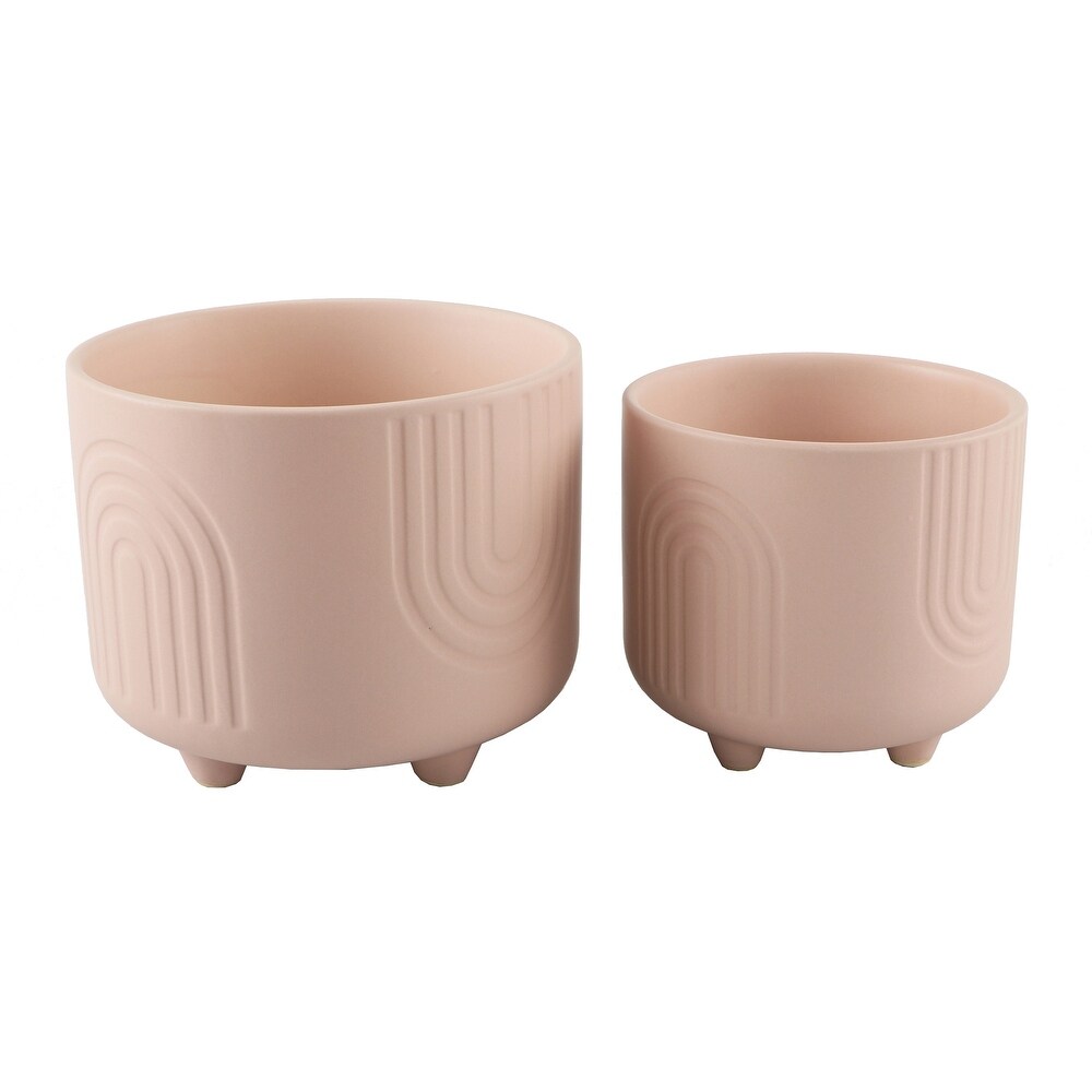 6IN   4.75 IN Rainbow Ceramic Footed Planter  SET OF 2