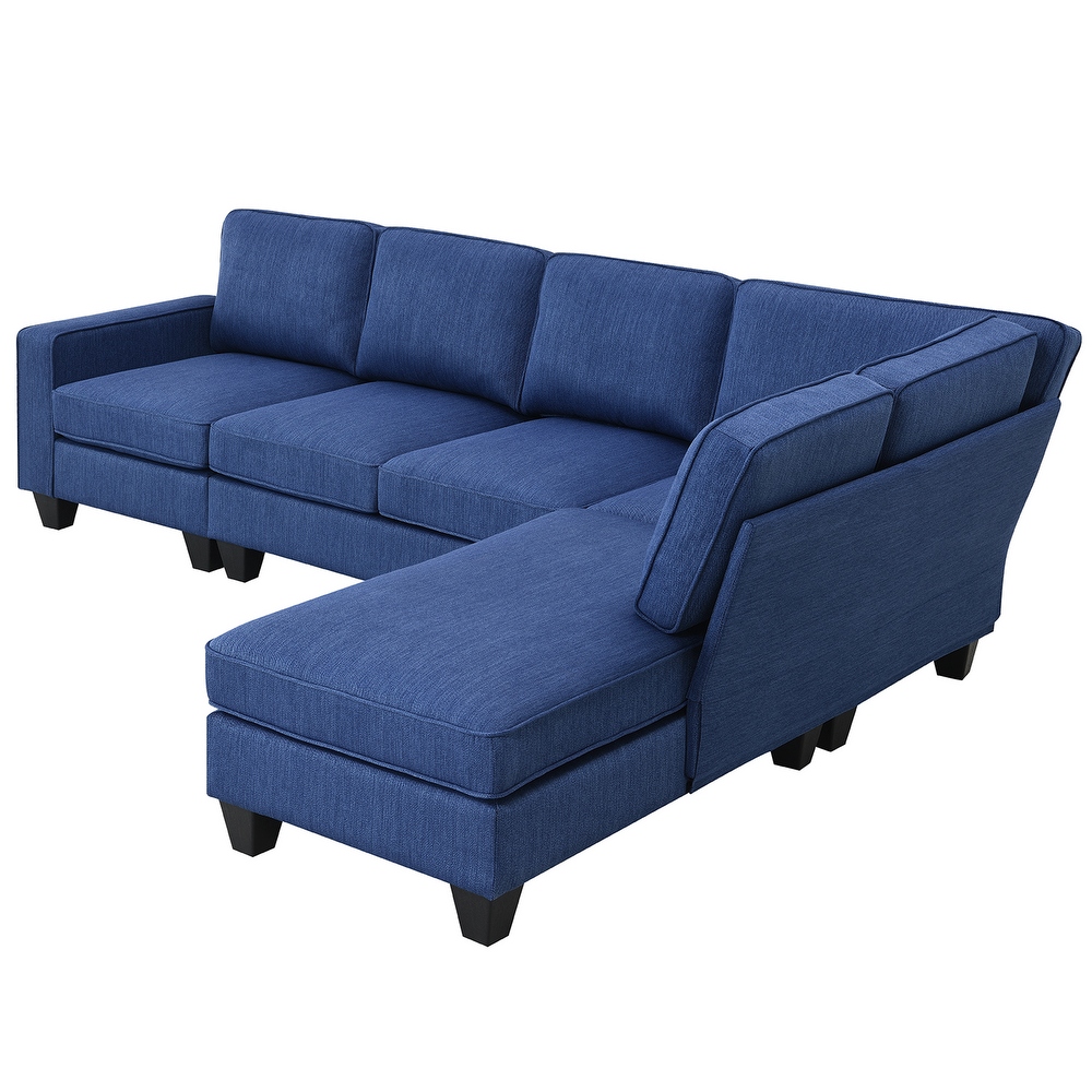 7 Seat Sectional Sofa Linen Fabric Couch Set with Ottoman