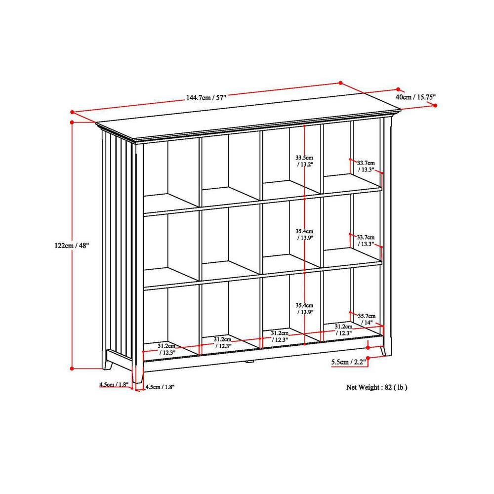 Simpli Home Acadian Solid Wood 48 in. x 57 in. Transitional 12 Cube Storage in Black AXCACA22-BL