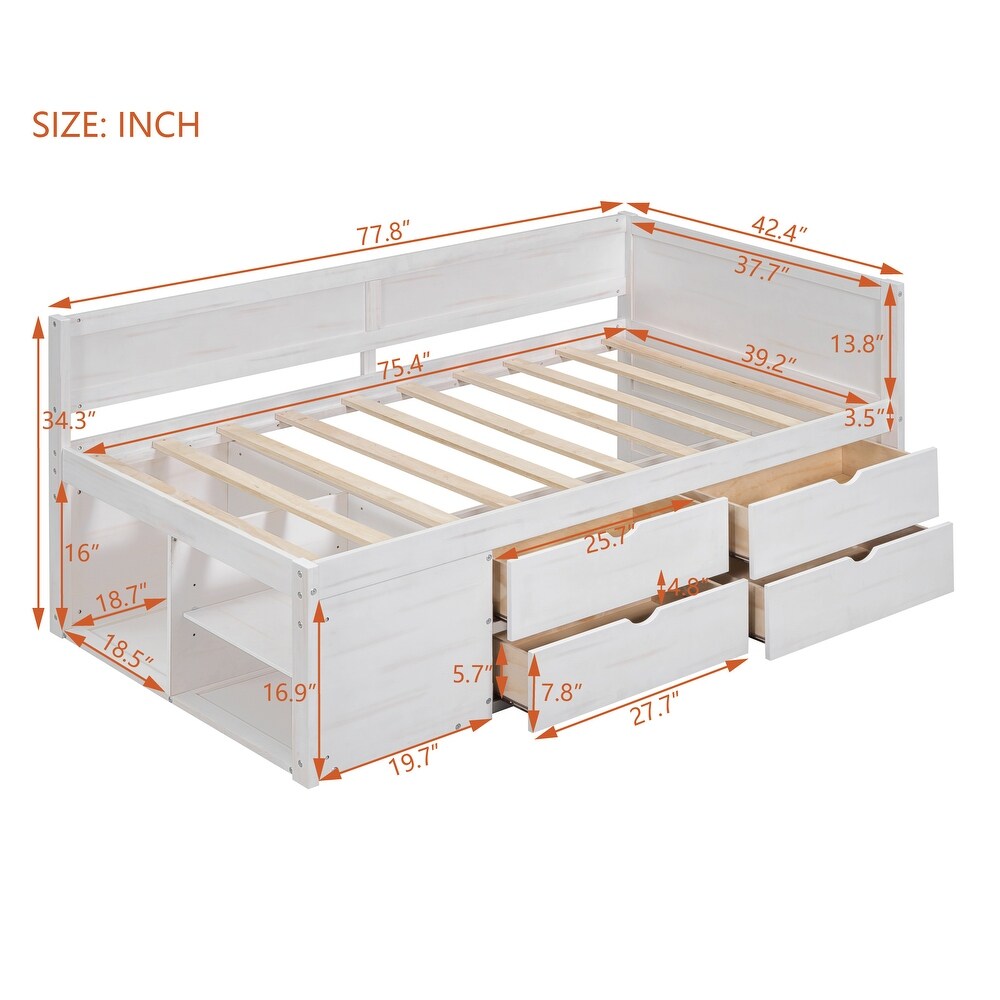 Twin/Full Size Daybed with Drawers and Shelves  Twin/Full Size Bed