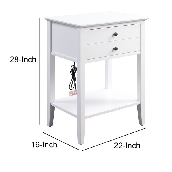 Rectangular Wooden Side Table with 1 Drawer and 1 Bottom Shelf， White