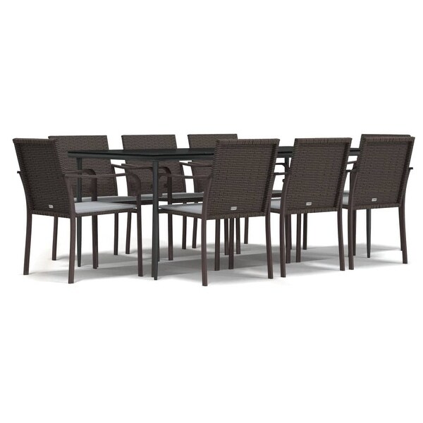 vidaXL Patio Dining Set Table and Chair with Cushions Poly Rattan and Steel