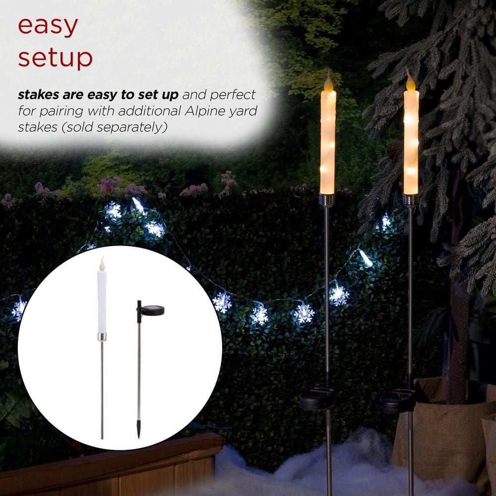 Alpine Corporation Solar Powered 40 in. H Candlestick Christmas Pathway Lights Garden Stakes with White LED Light (Set of 2) QTT302SLR-WT-2